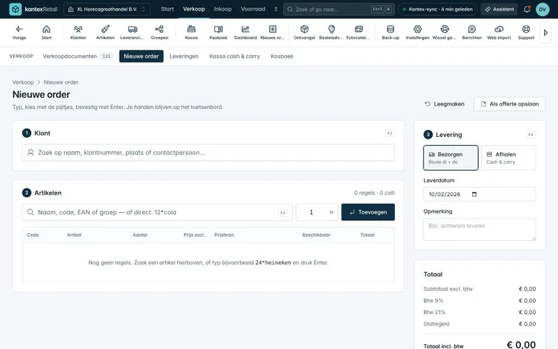 Een order invoeren in Kantex Groothandel